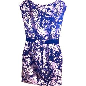 Lela Rose black and white print short sleeve  silk mini dress Sz 2